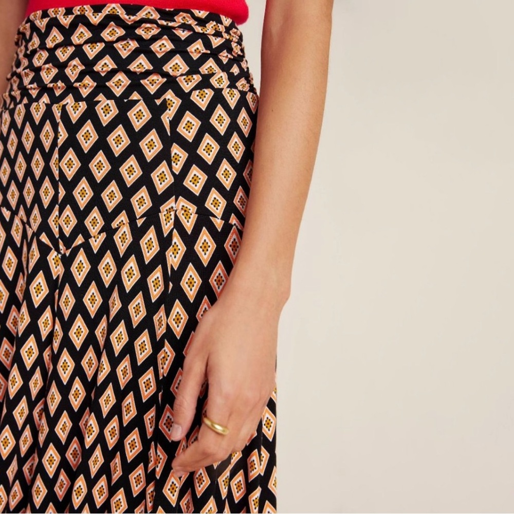 Anthropologie Maxi Skirt Black Motif (Orange/White) Long Flowy Skirt Size XS - Picture 6 of 16